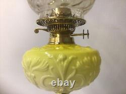 Antique Oil Lamp Acid Yellow Font Acid Yellow Glass Frilled Shade Duplex Burner