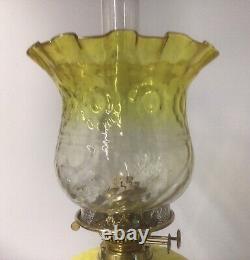 Antique Oil Lamp Acid Yellow Font Acid Yellow Glass Frilled Shade Duplex Burner