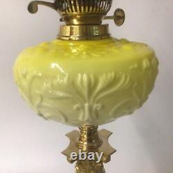 Antique Oil Lamp Acid Yellow Font Acid Yellow Glass Frilled Shade Duplex Burner