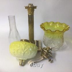 Antique Oil Lamp Acid Yellow Font Acid Yellow Glass Frilled Shade Duplex Burner