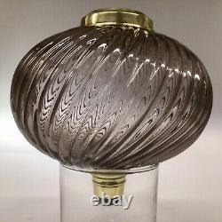 Antique Oil Lamp Baccarat Bambous Amethyst Glass Font Duplex Acid Etched Shade