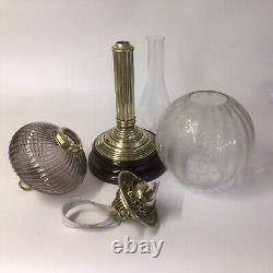 Antique Oil Lamp Baccarat Bambous Amethyst Glass Font Duplex Acid Etched Shade