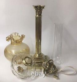 Antique Oil Lamp Banquet Lamp Cut Crystal Font Marigold Glass Shade 3ft Tall