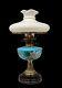 Antique Oil Lamp Blue Opaline Font Milk Glass Shade Falks Duplex Burner