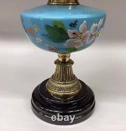 Antique Oil Lamp Blue Opaline Font Milk Glass Shade Falks Duplex Burner