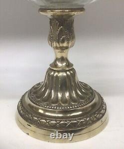 Antique Oil Lamp Brass Base And French Burner Graduated Cranberry Tulip Shade