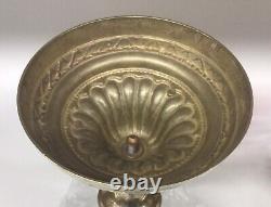 Antique Oil Lamp Brass Base And French Burner Graduated Cranberry Tulip Shade