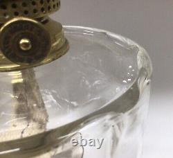 Antique Oil Lamp, Clear Font, Black Base, Glass Chimney, Brass Burner