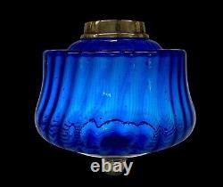 Antique Oil Lamp Cobalt Blue Font Brass Duplex Burner Acid Etched Shade