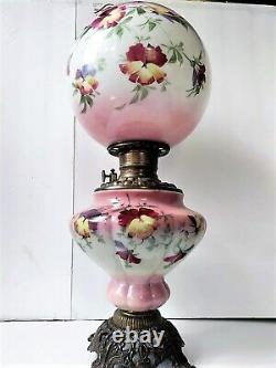 Antique Oil Lamp Consolidated Pink Floral GWTW