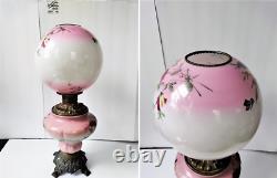 Antique Oil Lamp Consolidated Pink Floral GWTW