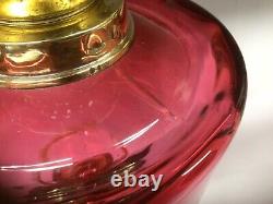 Antique Oil Lamp Converted to Elecricity Cranberry Glass Font Milk Glass Shade