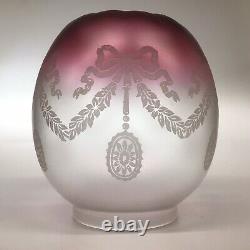 Antique Oil Lamp Cranberry Crystal Font Acid Etched Cranberry Satin Glass Shade