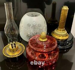 Antique Oil Lamp Cranberry Font Beehive Shade Young Duplex