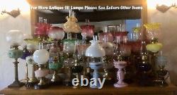 Antique Oil Lamp Cranberry Glass Font Duplex Burner Milk Glass Shade