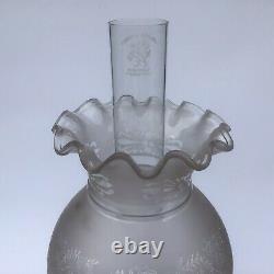 Antique Oil Lamp Cranberry Glass Font Hinks No1 Duplex Burner Acid Etched Shade