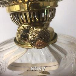 Antique Oil Lamp Cut Crystal Font Cranberry Glass Shade Lewtas Duplex Burner