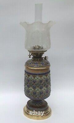 Antique Oil Lamp Doulton Lambert For Hinks Etched Antique Shade