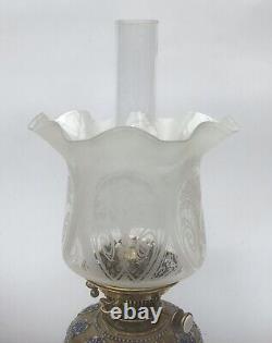 Antique Oil Lamp Doulton Lambert For Hinks Etched Antique Shade