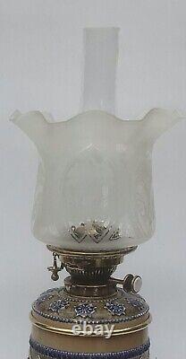 Antique Oil Lamp Doulton Lambert For Hinks Etched Antique Shade