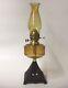 Antique Oil Lamp Duplex Amber Glass Font & Chimney Pyramid Oil Lamp Base