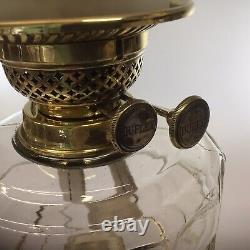 Antique Oil Lamp Duplex Burner Frilled Lustre Shade Brass Oil Lamp Base