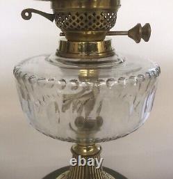 Antique Oil Lamp Duplex Burner Green Base Cut Glass Font Globe Oil lamp Shade