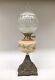 Antique Oil Lamp Duplex Burner Painted Opaline Glass Font Pyramid Base