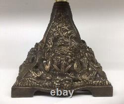 Antique Oil Lamp Duplex Burner Painted Opaline Glass Font Pyramid Base