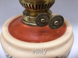 Antique Oil Lamp Duplex Burner Painted Opaline Glass Font Pyramid Base