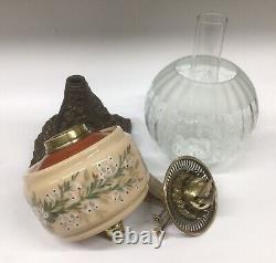 Antique Oil Lamp Duplex Burner Painted Opaline Glass Font Pyramid Base