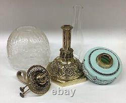 Antique Oil Lamp Duplex Burner Victorian Acid Etched Beehive Glass Shade