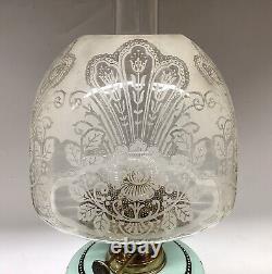 Antique Oil Lamp Duplex Burner Victorian Acid Etched Beehive Glass Shade