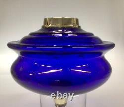 Antique Oil Lamp Duplex Cobalt Blue Glass Font Acid Etched Shade Brass Base
