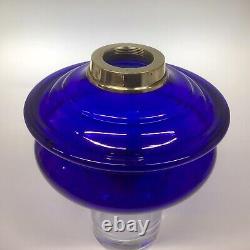 Antique Oil Lamp Duplex Cobalt Blue Glass Font Acid Etched Shade Brass Base