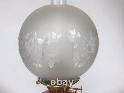 Antique Oil Lamp Duplex Cranberry Glass Enamelled Font Eltex Duplex Burner Brass