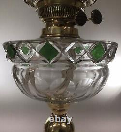 Antique Oil Lamp Duplex Crystal Font Green Flashed Acid Etched Green Shade