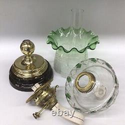 Antique Oil Lamp Duplex Crystal Font Green Flashed Acid Etched Green Shade