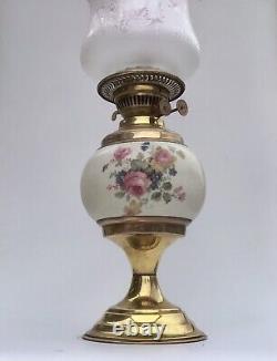 Antique Oil Lamp Floral Crackle Glaze Font Frilling Pink Lamp Shade Duplex Burne