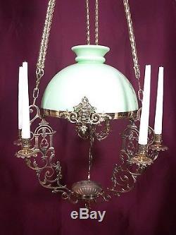 Antique Oil Lamp French Figural Chandelier Victorian Hanging Candelabra Majolica