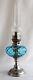 Antique Oil Lamp French blue glass Victorian