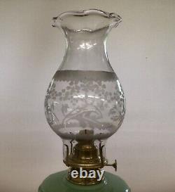 Antique Oil Lamp Green Opaline Glass Font Farm Lights Type Single Wick Burner