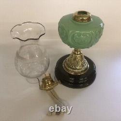 Antique Oil Lamp Green Opaline Glass Font Farm Lights Type Single Wick Burner