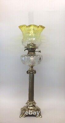 Antique Oil Lamp Hinks Base 1046 Hinks crystal Font Hinks Burner Yellow Shade