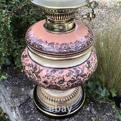 Antique Oil Lamp Hinks Burner Wedgwood Black Transfer Ware