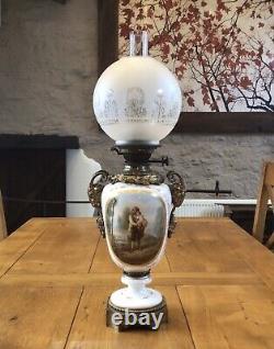 Antique Oil Lamp Hinks No. 2 Burner Rams Head Handles French Porcelain Urn Paris