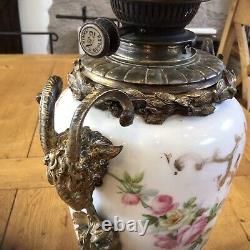 Antique Oil Lamp Hinks No. 2 Burner Rams Head Handles French Porcelain Urn Paris
