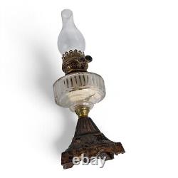 Antique Oil Lamp Hinks Patent Glass Cast Iron Base Victorian