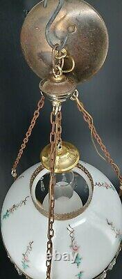 Antique Oil Lamp Light Fixture Parlor Victorian Brass Hanging Library Chandelier