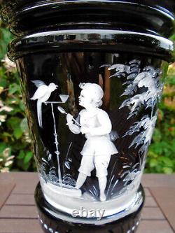 Antique Oil Lamp, Mary Gregory Black Glass, Albion Lamp Co. Duplex Burner